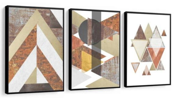 Kit 3 Quadros Decorativos Para Sala Modernos Marrom Moldura