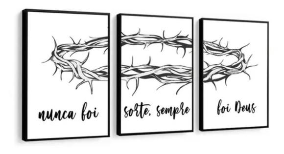 Kit 3 Quadros Decorativos Para Sala Oração Frases Moldura