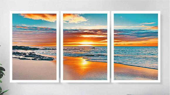 Kit 3 Quadros Decorativos Para Sala Praia Paisagem Molduras