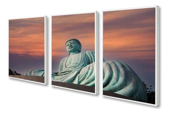 Kit 3 Quadros Decorativos Para Sala Quarto Buda Com Moldura
