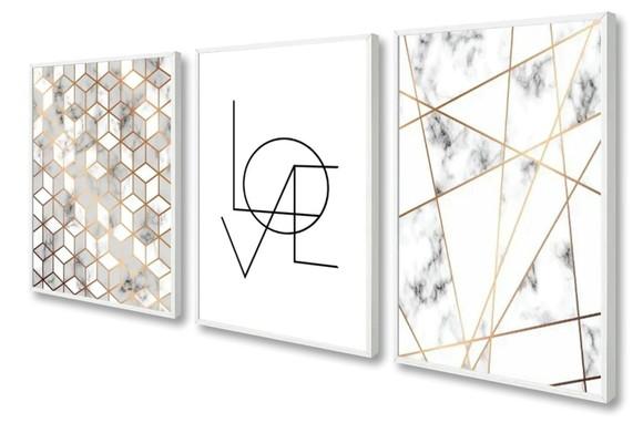 Kit 3 Quadros Decorativos para Sala Quarto Casal com Moldura