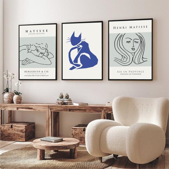 Kit 3 Quadros Decorativos Para Sala Quarto Matisse Moldura