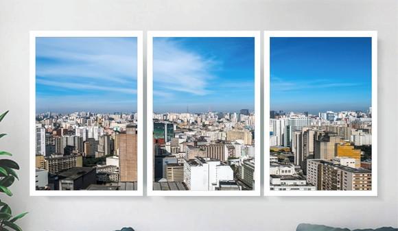 Kit 3 Quadros Decorativos Para Sala São Paulo Cidade Moldura