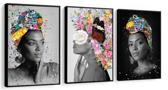 Kit 3 Quadros Decorativos Para Salão De Beleza Negra Moldura