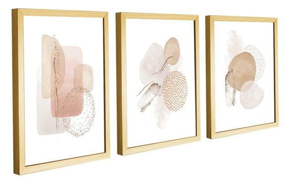 Kit 3 Quadros Decorativos Para Salas Abstratos Nude Molduras