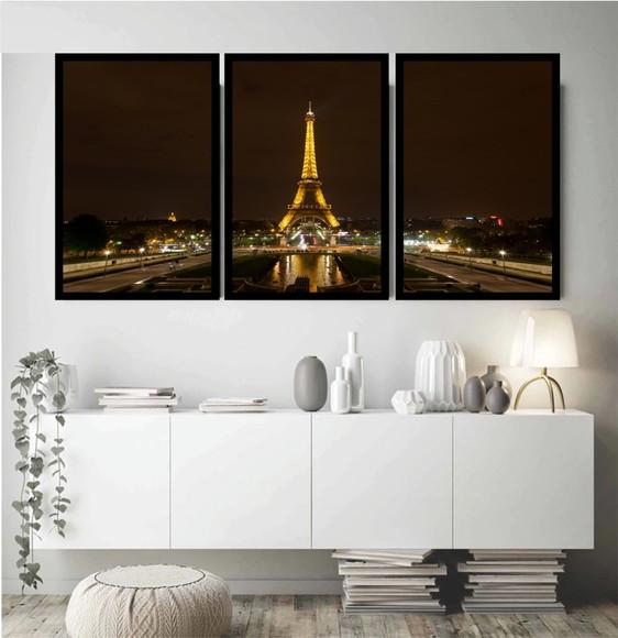 Kit 3 Quadros Decorativos Paris Torre Eiffel Cidade Moldura