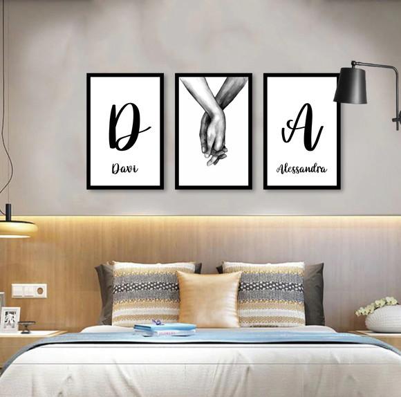 Kit 3 Quadros Decorativos Personalizado Casal Com Moldura