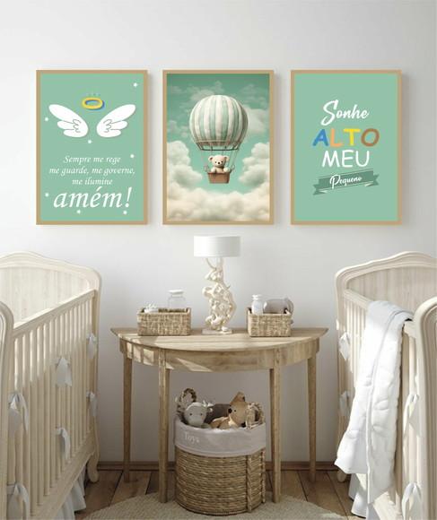 Kit 3 Quadros Decorativos Personalizado Infantil com Moldura