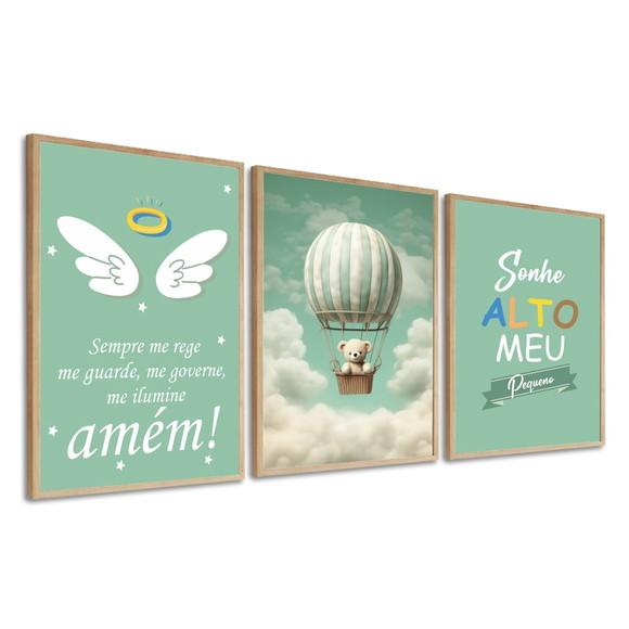 Kit 3 Quadros Decorativos Personalizado Infantil com Moldura