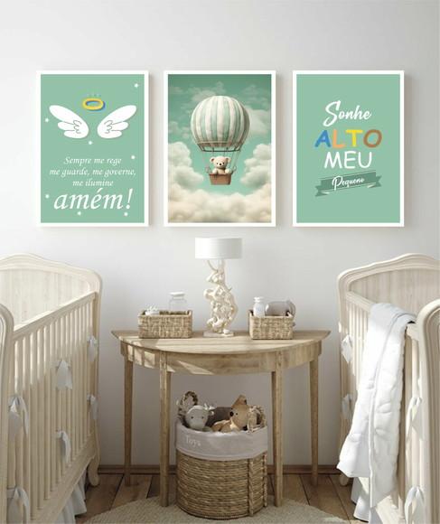 Kit 3 Quadros Decorativos Personalizado Infantil com Moldura