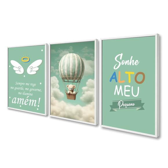 Kit 3 Quadros Decorativos Personalizado Infantil com Moldura