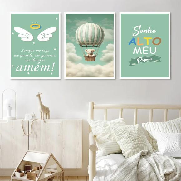 Kit 3 Quadros Decorativos Personalizado Infantil com Moldura