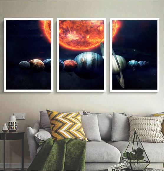 Kit 3 Quadros Decorativos Planetas Sistema Solar Com Moldura