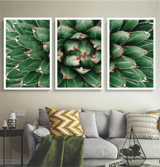 Kit 3 Quadros Decorativos Planta Suculenta Verde Com Moldura