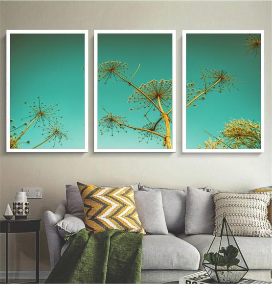 Kit 3 Quadros Decorativos Plantas Paisagem Para Sala Moldura