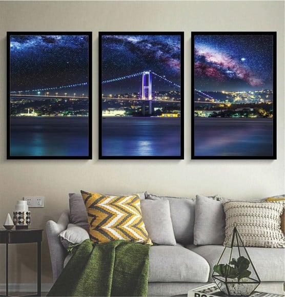 Kit 3 Quadros Decorativos Ponte Bósforo Istambul Com Moldura