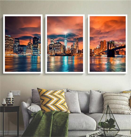 Kit 3 Quadros Decorativos Ponte Brooklyn Cidade Nova York