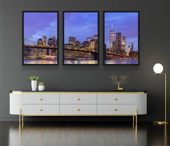 Kit 3 Quadros Decorativos Ponte Brooklyn Nova York Cidades