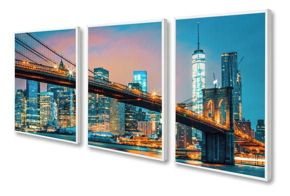 Kit 3 Quadros Decorativos Ponte Brooklyn Nova York Para Sala