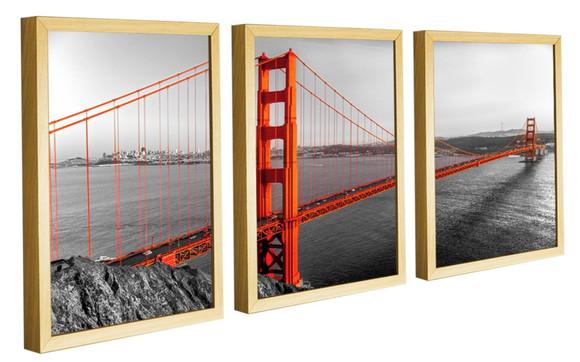 Kit 3 Quadros Decorativos Ponte Golden Gate Sala Com Moldura