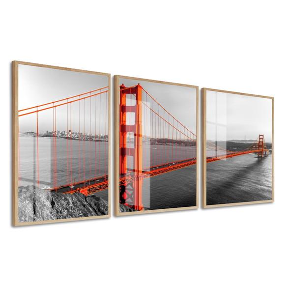 Kit 3 Quadros Decorativos Ponte São Francisco Moldura Vidro