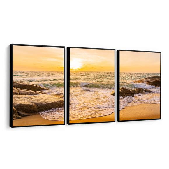 Kit 3 Quadros Decorativos Pôr Do Sol Paisagem Praia Moldura