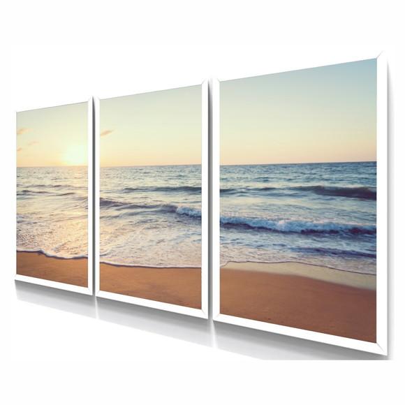 Kit 3 Quadros Decorativos Pôr Do Sol Praia Paisagem Moldura