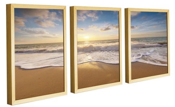 Kit 3 Quadros Decorativos Pôr Do Sol Praia Sala Com Molduras