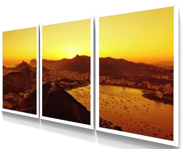 Kit 3 Quadros Decorativos Pôr Do Sol Rio De Janeiro Moldura