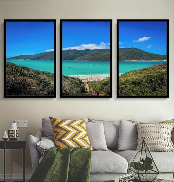 Kit 3 Quadros Decorativos Praia Arraial Do Cabo Com Moldura