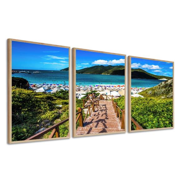 Kit 3 Quadros Decorativos Praia Pontal Do Atalaia Moldura