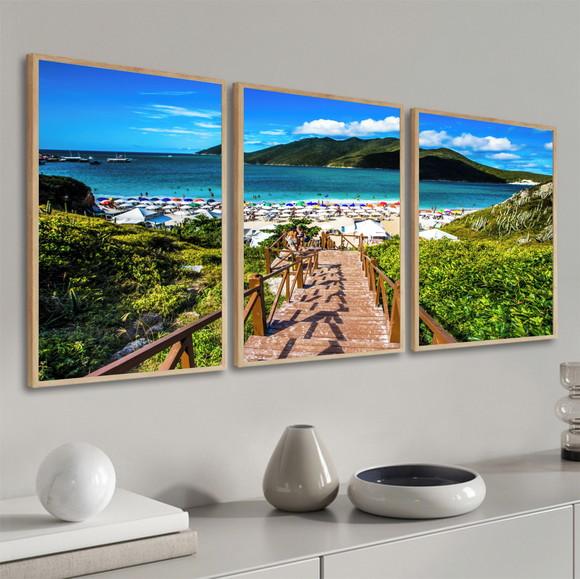 Kit 3 Quadros Decorativos Praia Pontal Do Atalaia Moldura