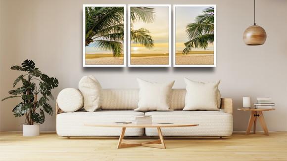Kit 3 Quadros Decorativos Praia Sol e Mar Coqueiros Moldura