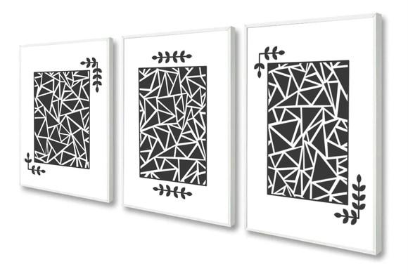 Kit 3 Quadros Decorativos Preto e Branco Moderno Com Moldura