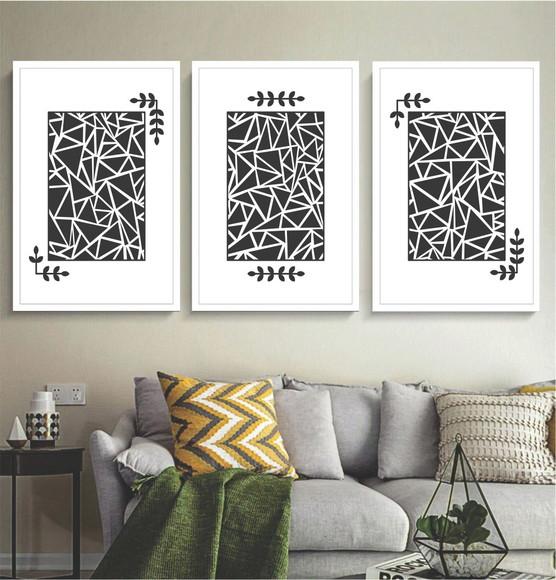 Kit 3 Quadros Decorativos Preto e Branco Moderno Com Moldura