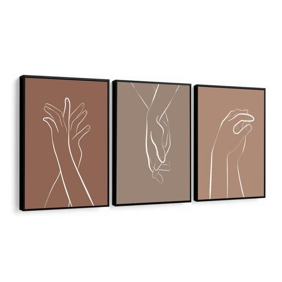 Kit 3 Quadros Decorativos Quarto Casal Mãos Dadas Moldura