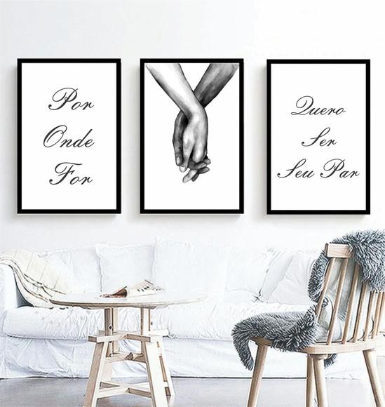 Kit 3 Quadros Decorativos Quarto De Casal Com Frases Moldura