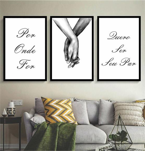 Kit 3 Quadros Decorativos Quarto De Casal Com Frases Moldura