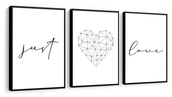 Kit 3 Quadros Decorativos Quarto De Casal Frases Com Moldura