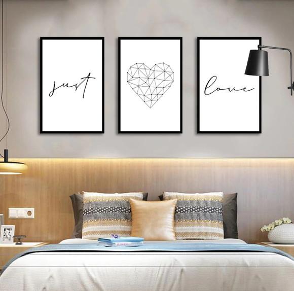 Kit 3 Quadros Decorativos Quarto De Casal Frases Com Moldura