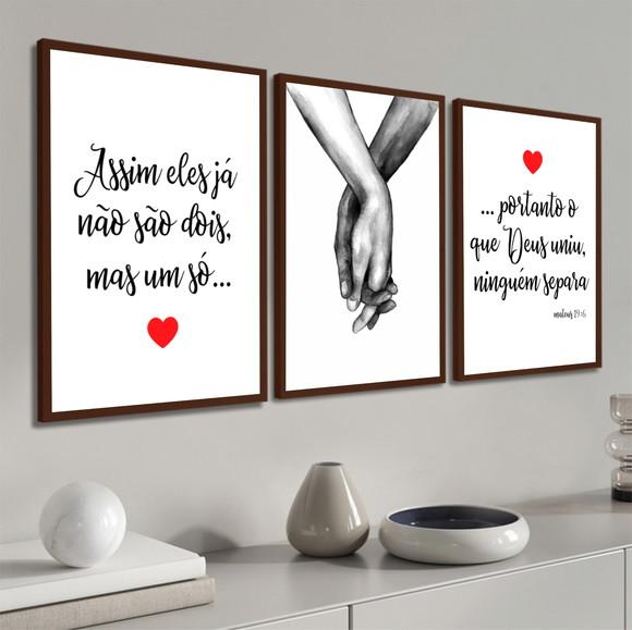 Kit 3 Quadros Decorativos Quarto De Casal Frases Com Moldura