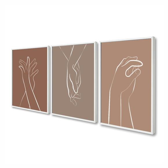 Kit 3 Quadros Decorativos Quarto De Casal Mãos Dadas Moldura