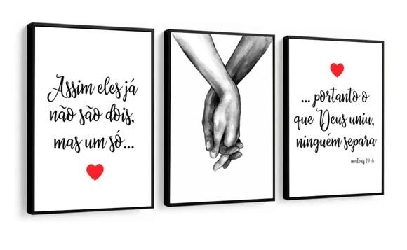 Kit 3 Quadros Decorativos Quarto De Casal Versículo Moldura