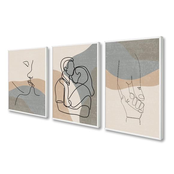 Kit 3 Quadros Decorativos Quarto De Casal Namorados Moldura