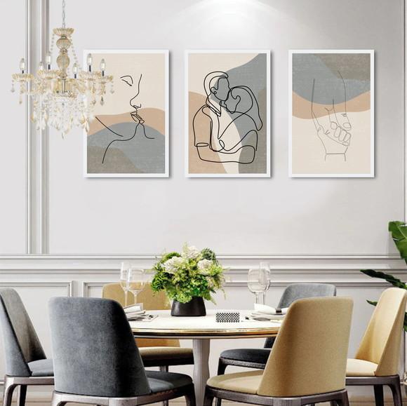 Kit 3 Quadros Decorativos Quarto De Casal Namorados Moldura