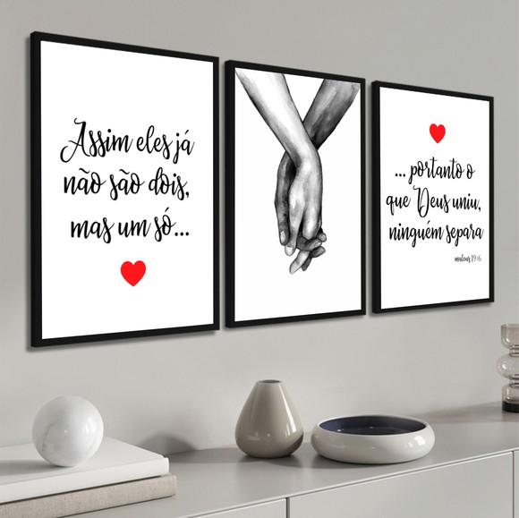 Kit 3 Quadros Decorativos Quarto De Casal Versículo Moldura