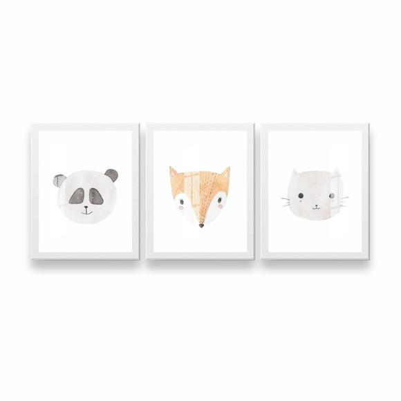 Kit 3 Quadros Decorativos Quarto Infantil Moldura e Vidro