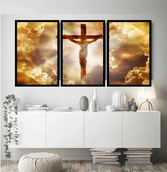 Kit 3 Quadros Decorativos Religioso Jesus Cristo Com Moldura