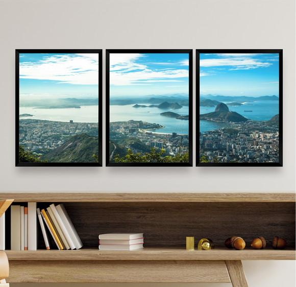 Kit 3 Quadros Decorativos Rio De Janeiro Paisagem Moldura