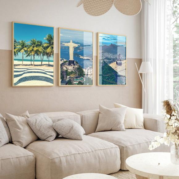 Kit 3 Quadros Decorativos Rio de Janeiro com Moldura e Vidro